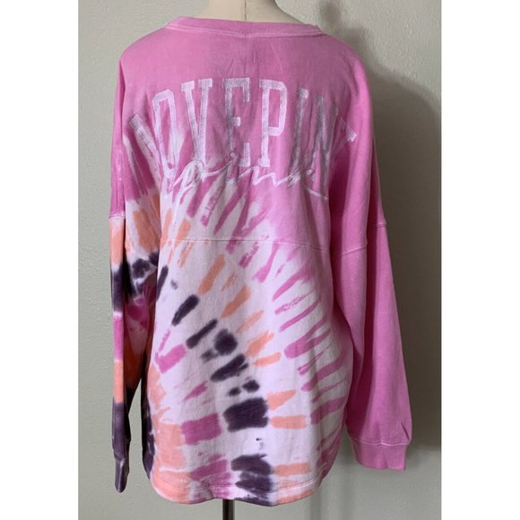 Victoria Secret PINK Varsity Crew Swearshirt Fuchsia Tie Dye Large NWT - Picture 4 of 10